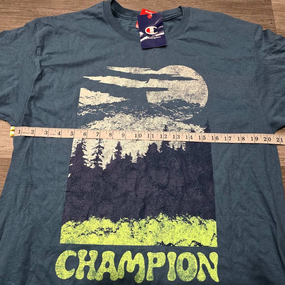 Champion Nifty Turquoise Outdoor Graphic Short Sleeve T Shirt Men's Size Large - Picture 6 of 9